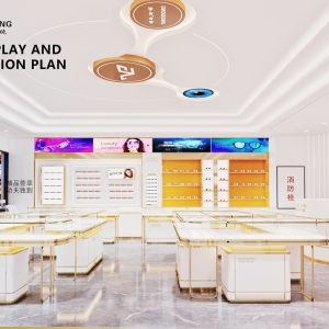 L-Shaped Glass Eyewear Counter | Gold Frame Optician Booth - Sunzen 3 L-Shaped Glass Eyewear Counter | Gold Frame Optician Booth – Sunzen