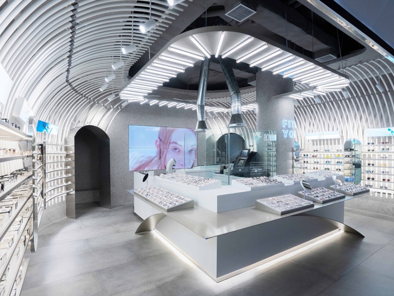Curved Ceiling Optical Store | Wave Central Optician Island - Sunzen