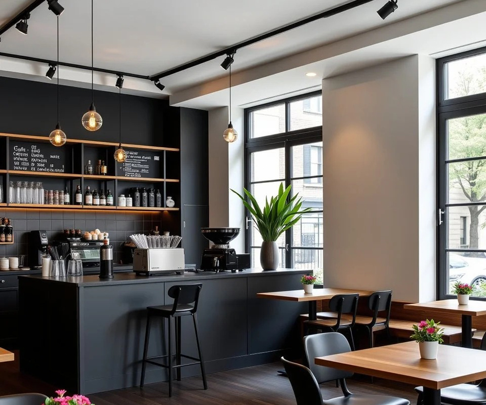 Modern Coffee Shop Interior Design & Custom Fixtures Manufacturers