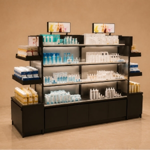 Backlit Cosmetic Shelf | Side Wing Skincare Retail Showcase - Sunzen 2 Backlit Cosmetic Shelf | Side Wing Skincare Retail Showcase - Sunzen