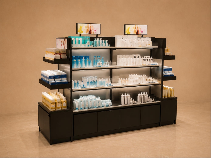 Backlit Cosmetic Shelf | Side Wing Skincare Retail Showcase - Sunzen