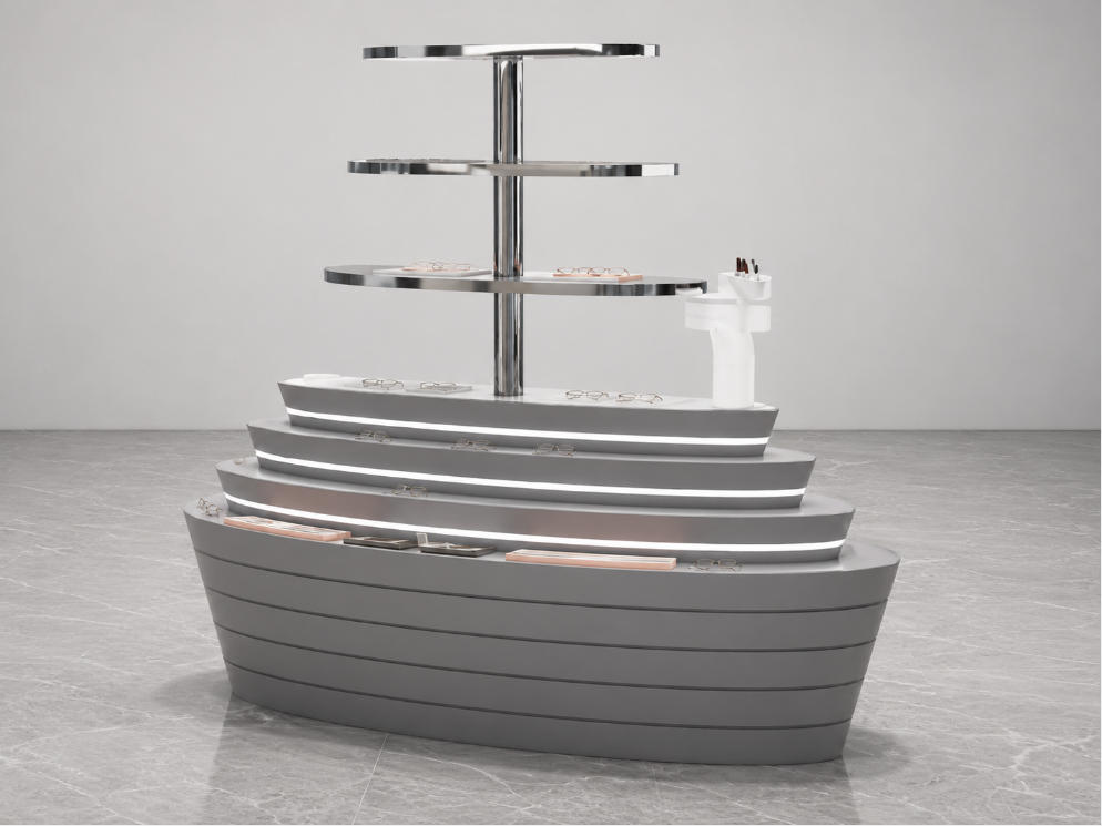 Curved Tier Eyewear Island | Central Metal Optical Display Tower - Sunzen 1 Curved Tier Eyewear Island | Central Metal Optical Display Tower - Sunzen
