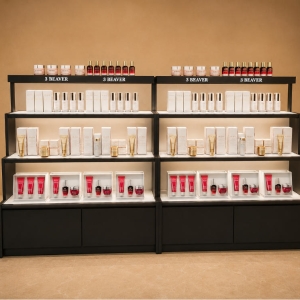 Split Dual Cosmetic Counter | Tiered Skincare Storage Kiosk - Sunzen 2 Split Dual Cosmetic Counter | Tiered Skincare Storage Kiosk - Sunzen