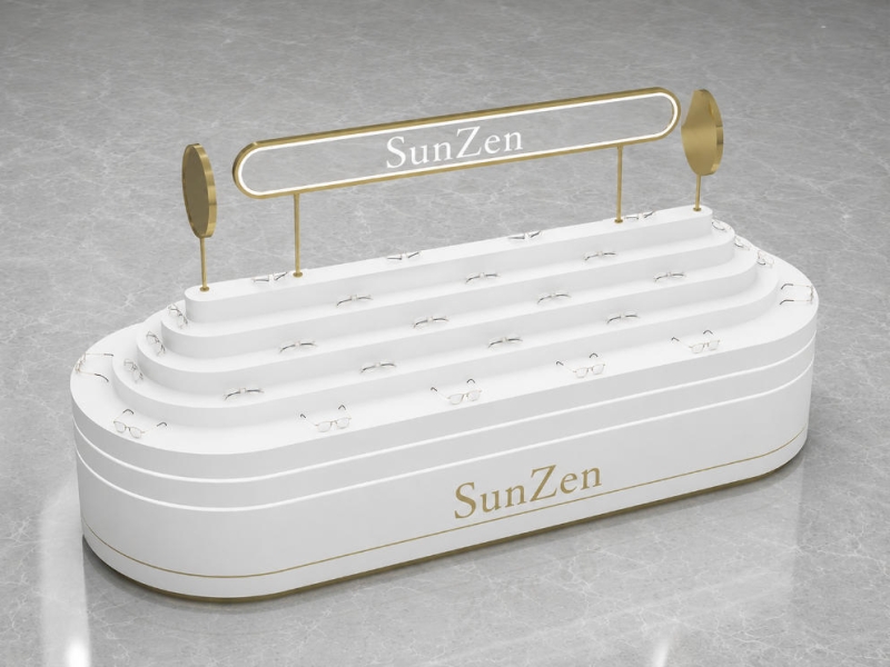 Tiered Eyewear Island | Backlit Logo Optical Display Stand - Sunzen