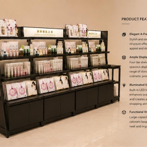 Black Metal Cosmetic Rack | Multi-Layer Beauty Storage Stand - Sunzen 5 45° oblique view slant frame retail skincare display unit with feature labels