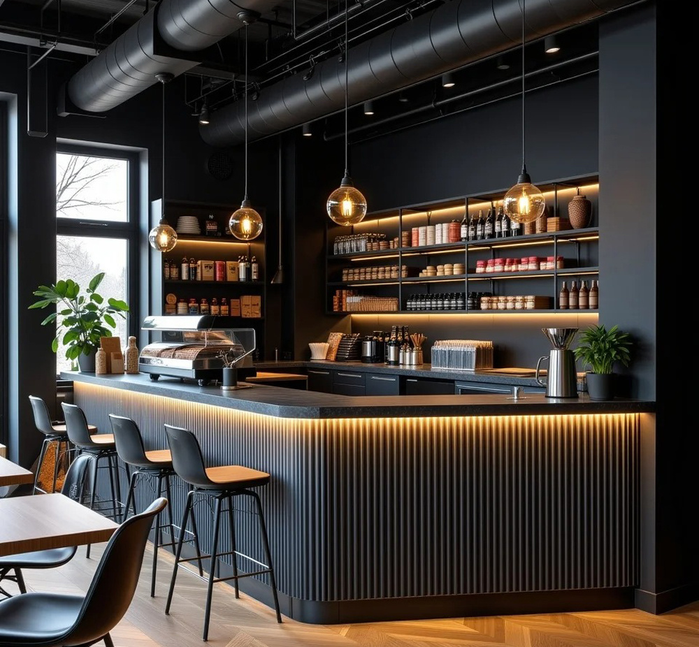 Modern Coffee Shop Interior Design & Custom Fixtures Manufacturers