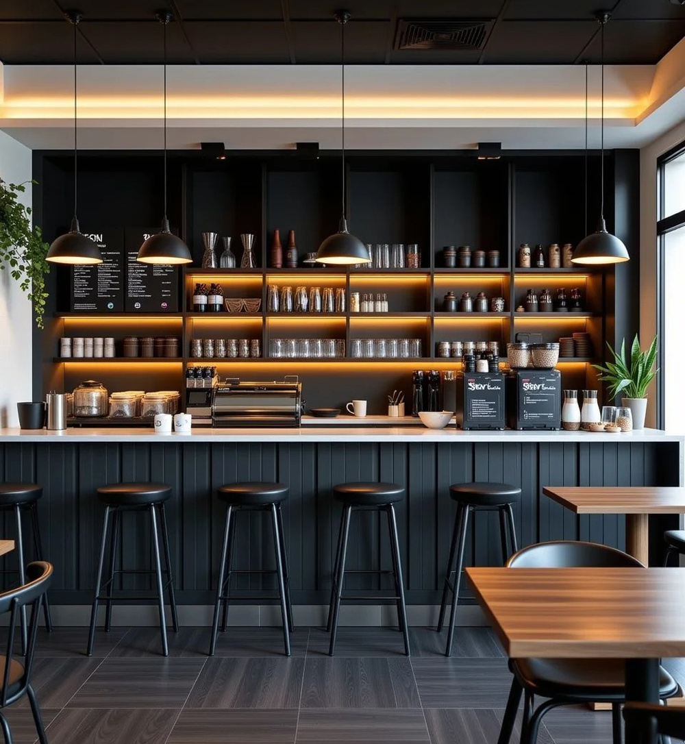 Modern Coffee Shop Interior Design & Custom Fixtures Manufacturers 1 Modern Coffee Shop Interior Design & Custom Fixtures Manufacturers