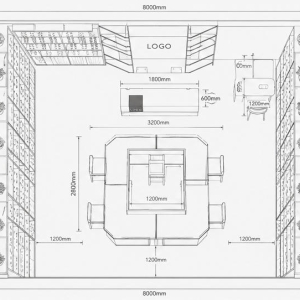 U-Shaped Central Eyewear Island | Full Store Optical Shop Display Set - Sunzen 8 CAD top-down drawing full optical shop layout U-shaped central eyewear island double-side wall wood optical cabinet logo reception partition backdrop