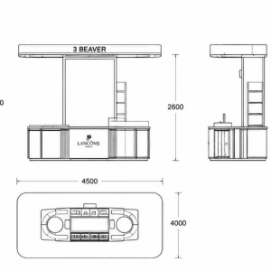 CAD drawing full curved roof LED cosmetic mall kiosk central large vertical advertising billboard multi-brand display counter