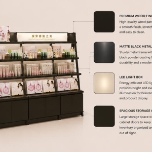 Black Metal Cosmetic Rack | Multi-Layer Beauty Storage Stand - Sunzen 4 Close-up matte black metal frame and flat shelf for beauty product display