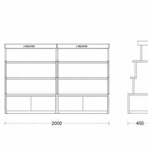 Split Dual Cosmetic Counter | Tiered Skincare Storage Kiosk - Sunzen 6 CAD drawing split modular dual cosmetic counter four-tier shelf matte black closed storage base