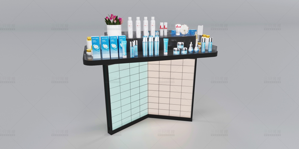 Curved Gold Makeup Island | Backlit Glass Beauty Display Counter – Sunzen