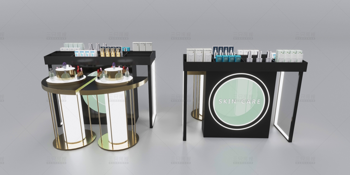 Curved Gold Makeup Island | Backlit Glass Beauty Display Counter – Sunzen
