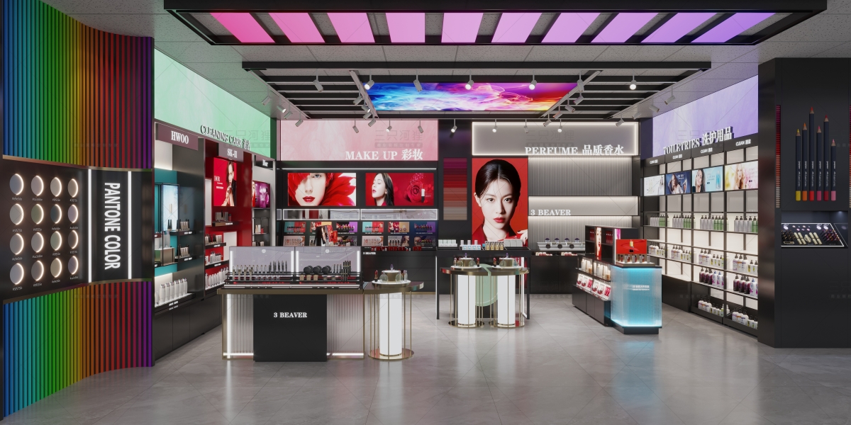 Curved Gold Makeup Island | Backlit Glass Beauty Display Counter – Sunzen
