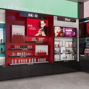 Curved Gold Makeup Island | Backlit Glass Beauty Display Counter – Sunzen