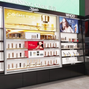 Curved Gold Makeup Island | Backlit Glass Beauty Display Counter – Sunzen