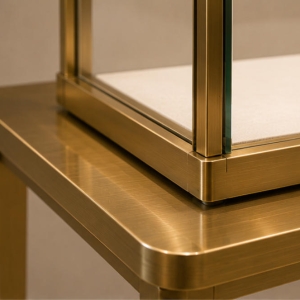 Triple Gold Tower Jewelry Display Console | 3 Showcase Set 5 Champagne gold jewelry showcase material detail