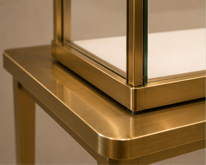 Champagne gold jewelry showcase material detail