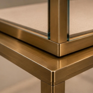 Modular Jewelry Display Console Set | Brass Frame Showcase 5 Champagne gold jewelry showcase table material detail