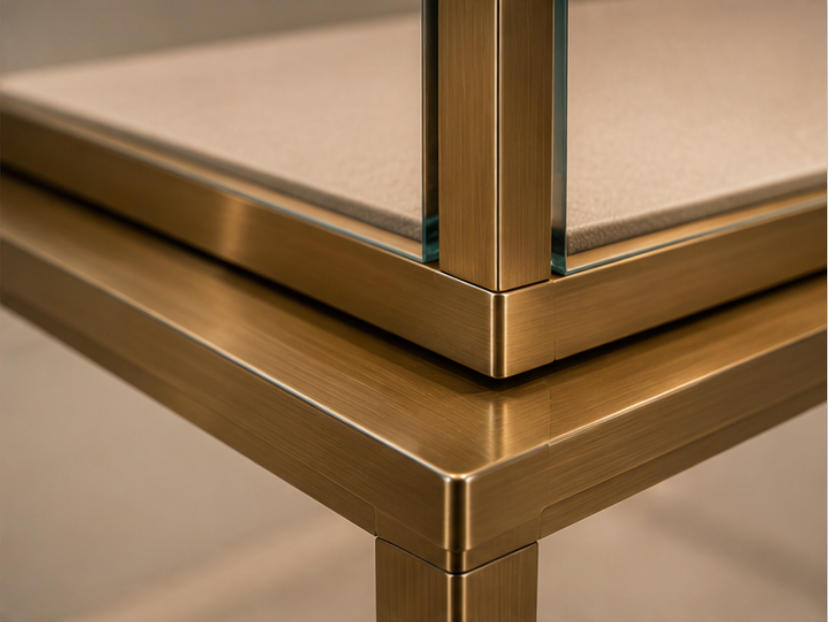 Champagne gold jewelry showcase table material detail