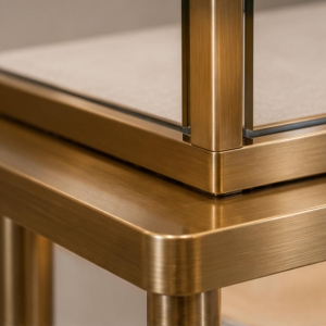 Triple-Section Modular Jewelry Display Table | 3 Showcase Set 6 Champagne gold jewelry table showcase material detail
