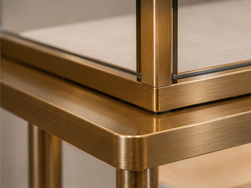 Champagne gold jewelry table showcase material detail