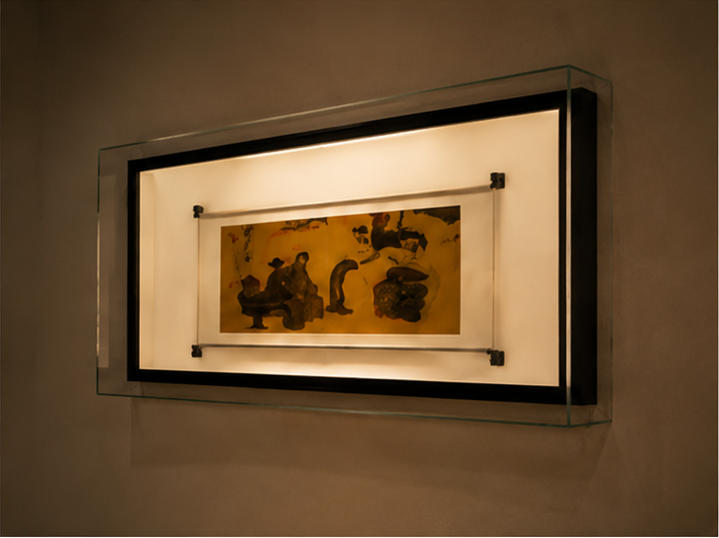 Double-framed horizontal document display case different angle view