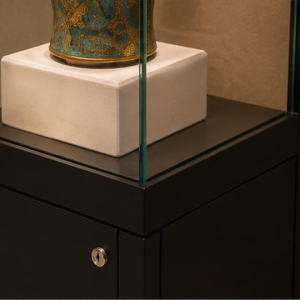 Recessed Single-Artifact Museum Display Case | Vertical Showcase 5 Glass front, interior lining and illuminated plinth material details