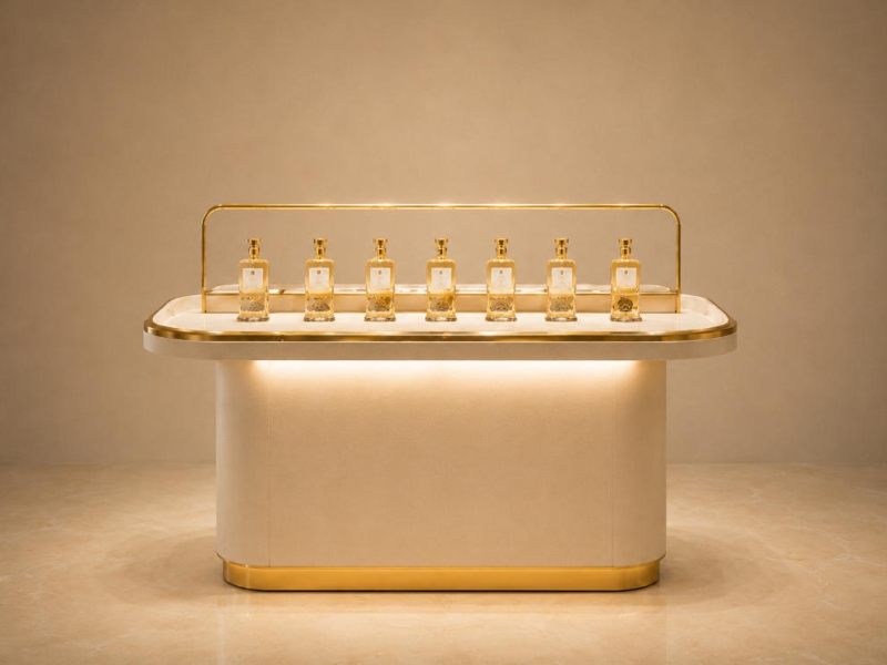 Gold Trim Perfume Counter | Backlit Luxury Scent Showcase - Sunzen