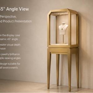 Gold Floor-Standing Jewelry Display Cabinet | Museum-Style Showcase 6 Gold floor-standing jewelry display cabinet different angle view