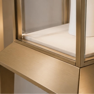 Gold Pedestal Jewelry Display Case | Jewelry-Style Showcase 5 Gold frame, pedestal and anti-reflective glass material details