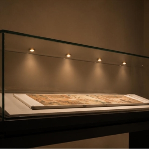 Two-Legged Tabletop Document Display Case | Museum Showcase 4 Integrated lighting effect and long scroll display arrangement