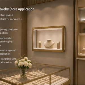 Wall-Mounted Luxury Jewelry Display Case | Brass Framed LED Showcase 3 Jewelry showcase in real jewelry store scene