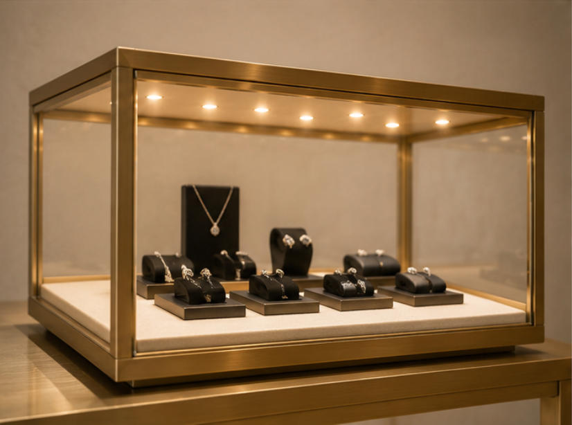 LED illuminated jewelry display showcase