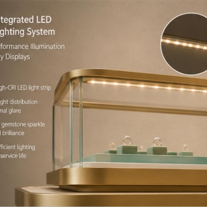 Gold Retail Jewelry Display Counter | Multi-Unit Showcase 3 LED lighting effect of multi-unit jewelry showcase