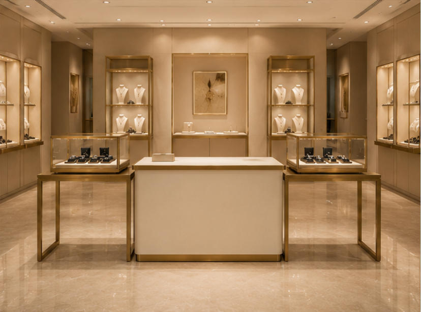 Luxury jewelry boutique consultation counter display