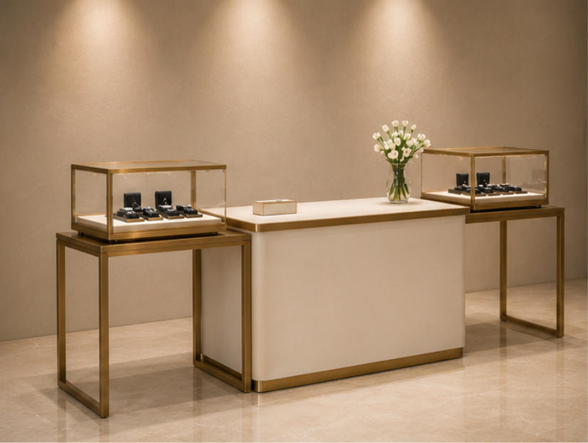 Luxury jewelry consultation counter side angle view