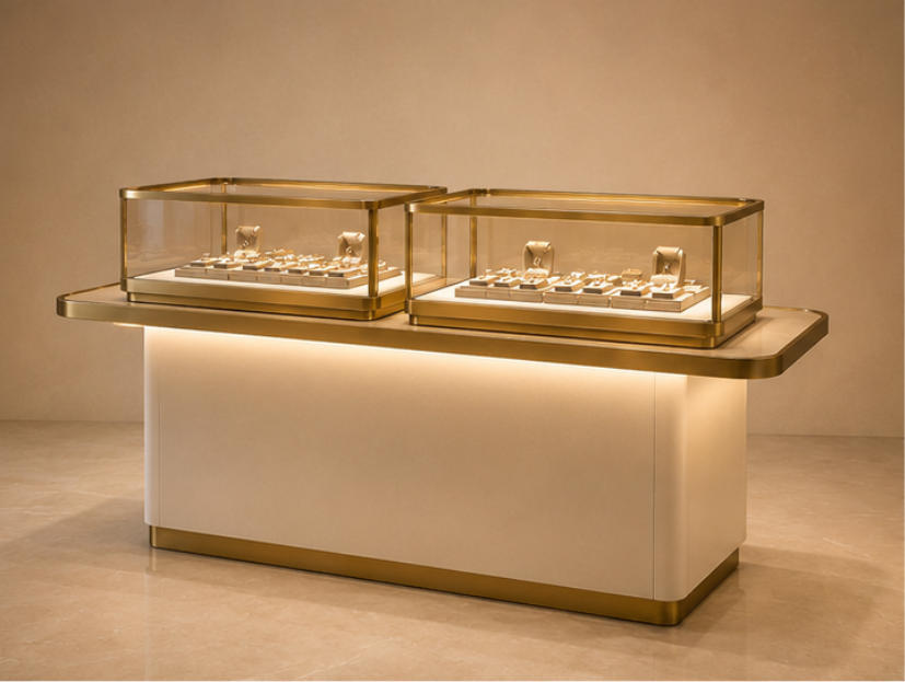 Luxury jewelry island showcase counter with LED lighting