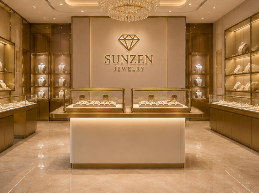 Luxury jewelry store island display showcase