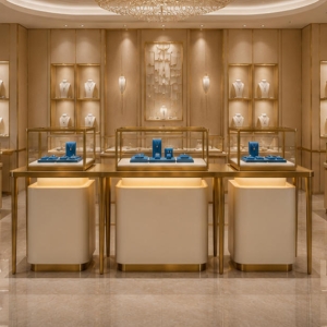 Triple-Section Modular Jewelry Display Table | 3 Showcase Set 3 Luxury jewelry store modular showcase display