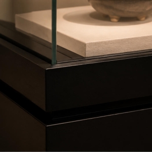 Multi-Tier Pedestal Artifact Display Cabinet | Museum Showcase 5 Multi-drawer base, glass enclosure and information panel material details