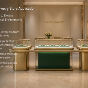 Gold Retail Jewelry Display Counter | Multi-Unit Showcase 6 Multi-unit jewelry display counter in real jewelry store scene