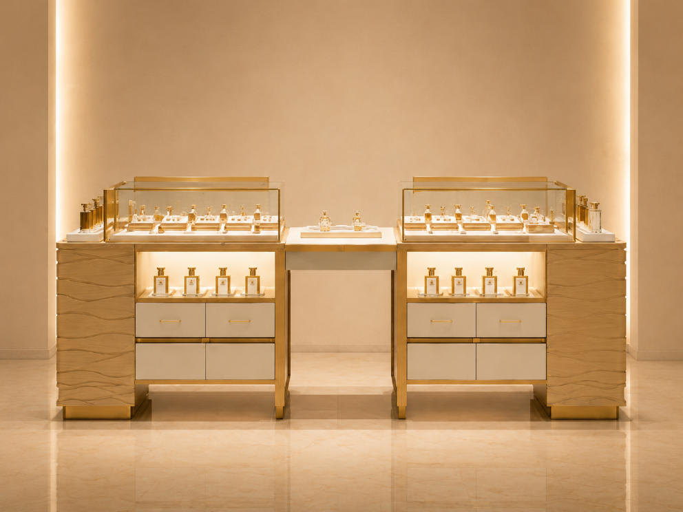Perfume Display Island | Lit Scent Glass Cabinet - Sunzen 1 Perfume Display Island | Lit Scent Glass Cabinet - Sunzen