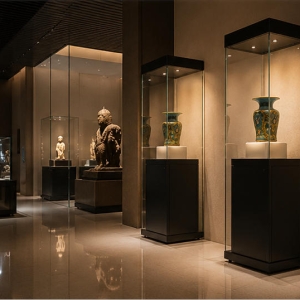 Recessed Single-Artifact Museum Display Case | Vertical Showcase 3 Recessed single-artifact museum display case in gallery setting