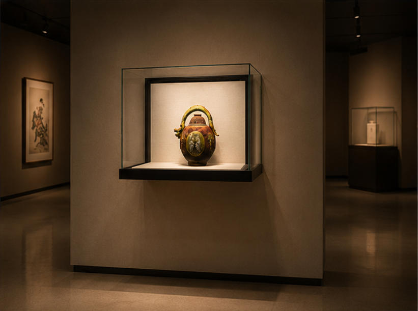 Square wall-mounted display niche in museum setting