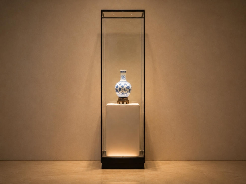 Tall Tower-Style Single-Porcelain Display Case | Museum Showcase