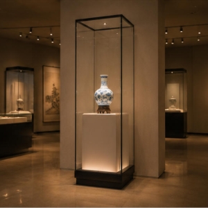 Tall Tower-Style Single-Porcelain Display Case | Museum Showcase 3 Tall tower-style display case in museum setting
