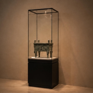 Tall Vertical Pedestal Bronze Artifact Display Case | Museum Showcase 6 Tall vertical pedestal bronze artifact display case different angle view