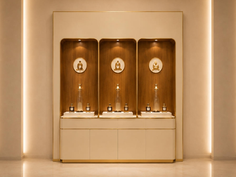 Triple Niche Perfume Wall | Wood Back Built-In Fragrance Station - Sunzen