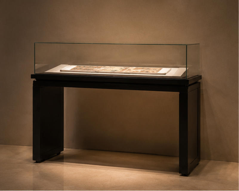 Two-legged tabletop document display case different angle view